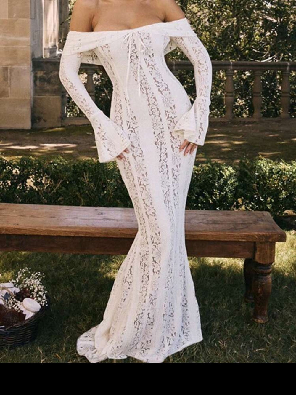 Off-Shoulder White Lace Mermaid Gown